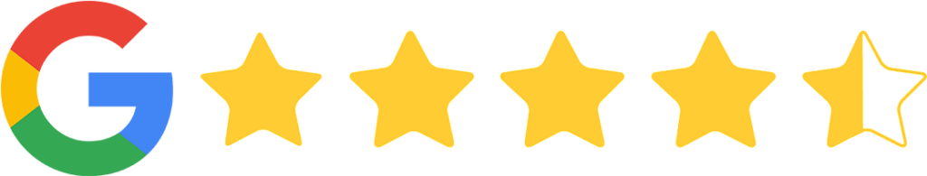 Das Google-Logo, gefolgt von viereinhalb gelben Sternen, weist auf eine Bewertung oder Rezension für das Möbelhaus in Sigmaringen hin.
