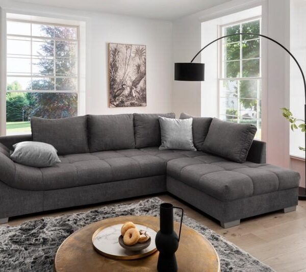 Stoff 9309 Coroni grau, 2-Sitzer mit Liegefunktion und Staukasten - Recamiere, inklusive 2x Zierkissen, Fußhöhe 12cm, Wellenunterfederung, Komfortschaum, Stellmaß 256x170cm, Höhe 88cm, Sitzhöhe 43cm, Sitztiefe 79cm, Sitzbreite 200cm, Liegefläche 200x142cm Hinweis Maßangaben Alle genannten Maßangaben sind Circa-Maße