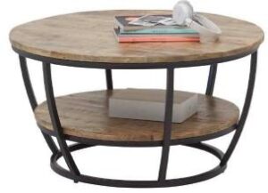 runde Tischplatte und untere Ablage aus naturbelassenem Mangoholz 22mm (Oberfläche uneben), Gestell Metall schwarz pulverbeschichtet, D/H 86,5/44cmHinweis Maßangaben
Alle genannten Maßangaben sind Circa-Maße