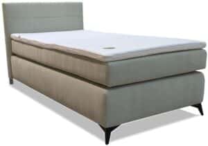 Bezug 362/09 Flachgewebe grau - 100% Polyester, Liegefläche 100/200cm, Box Bonell-Federkernpolsterung, oben Bonell-Wende-Matratze H2/H3, PU-Topper 6cm, Kopfteil in 2 Höhen montierbar, 3 Taschen im Kopfteil, schwarze Metallfüße, Liegehöhe 66cm, BHT 108/90-102/210cm, max. Belastbarkeit 90/120kg, Abbildung abweichend