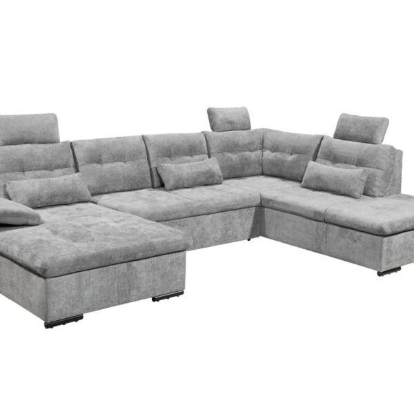 Bezug Eden 18 grey - 100% Polyester, Kunststofffüße, Sitzpolsterung mit Nosagunterfederung, Rücken echt/Schaumstoff, inklusive Bettkasten und Schlaffunktion (mit Delfinbeschlag), inklusive 1 Armteilverstellung und 3 Kopfstützen (variabel steckbar), inklusive 6 Rückenkissen (Flockenfüllung), BHT ca.324x107x170(218)cm, Liegefläche 128x250cm, SH 44cm, ST 63cm Hinweis Maßangaben Alle genannten Maßangaben sind Circa-Maße