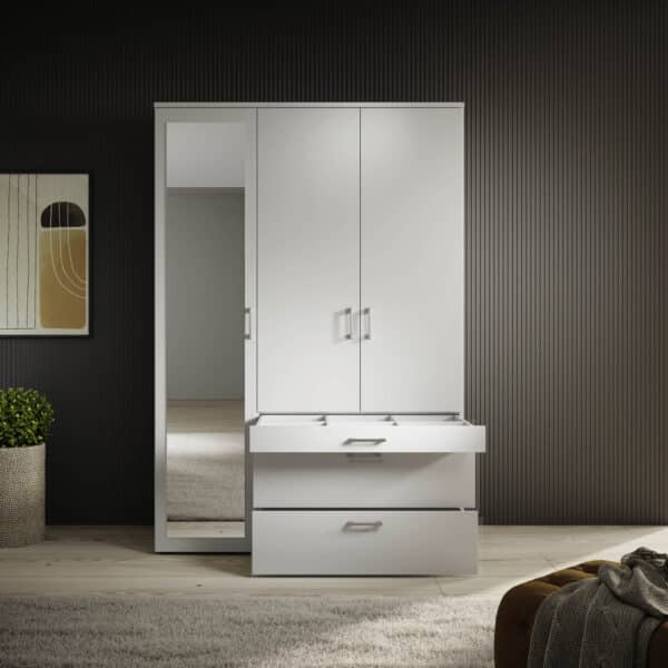 468 Vesala Kleiderschrank 3 türig + Schubkästen weiß